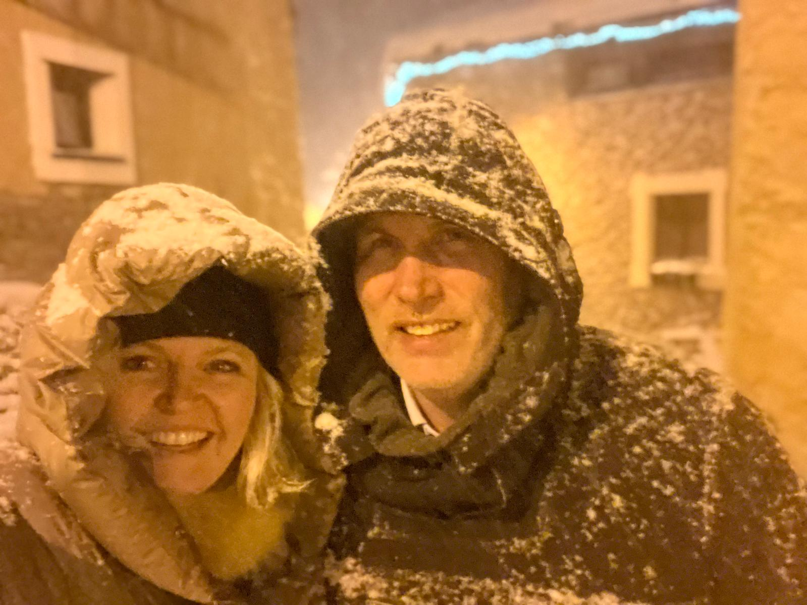 Allan and Wivica together in a snowfall